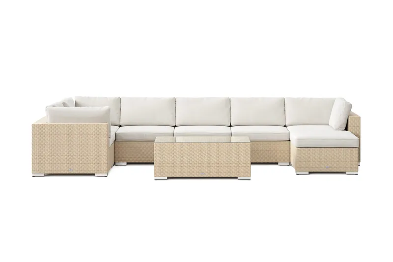 Bahamas U-formet udendørs loungegruppe 7-pers med vendbar divan og bord - Beige - Have - Udendørs miljø - Altan & terrasse - Altanmøbler
