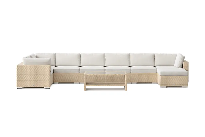 Bahamas U-formet udendørs loungegruppe 8-pers med vendbar divan og bord med hylde - Beige - Have - Udendørs miljø - Altan & terrasse - Altanmøbler