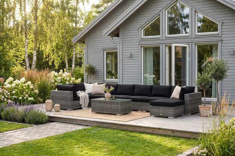 Bahamas U-formet udendørs loungegruppe 8-pers med vendbar divan og bord - Grå - Have - Udendørs miljø - Altan & terrasse - Altanmøbler