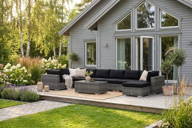 Bahamas U-formet udendørs loungegruppe 8-pers med vendbar divan og bord - Grå - Have - Udendørs miljø - Altan & terrasse - Altanmøbler