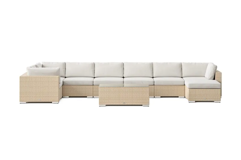 Bahamas U-formet udendørs loungegruppe 8-pers med vendbar divan og bord - Beige - Have - Udendørs miljø - Altan & terrasse - Altanmøbler