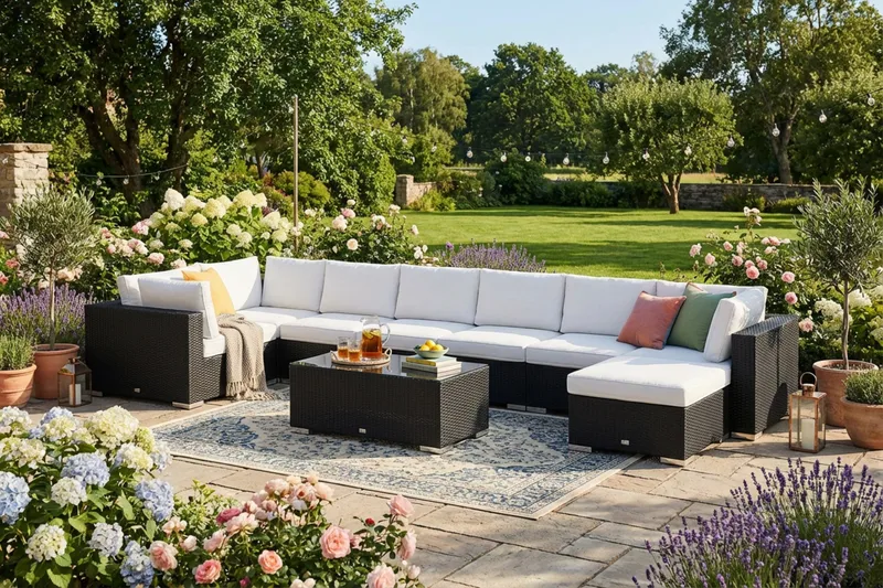 Bahamas U-formet udendørs loungegruppe 8-pers med vendbar divan og bord - Sort - Have - Udendørs miljø - Altan & terrasse - Altanmøbler