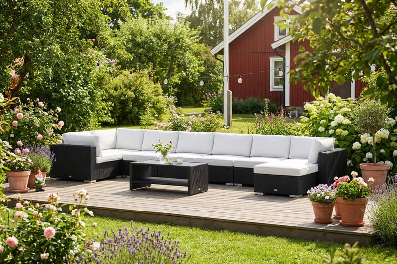 Bahamas U-formet udendørs loungegruppe 8-pers med vendbar divan og bord med hylde - Sort - Have - Udendørs miljø - Altan & terrasse - Altanmøbler