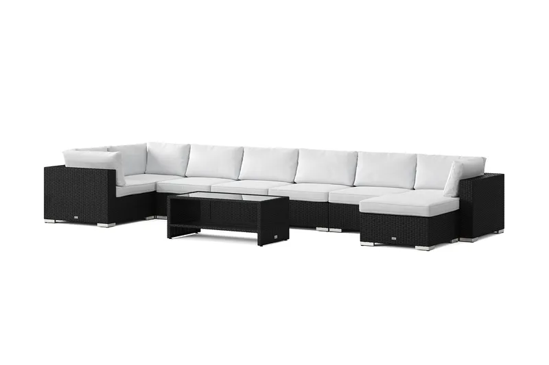 Bahamas U-formet udendørs loungegruppe 8-pers med vendbar divan og bord med hylde, Sort