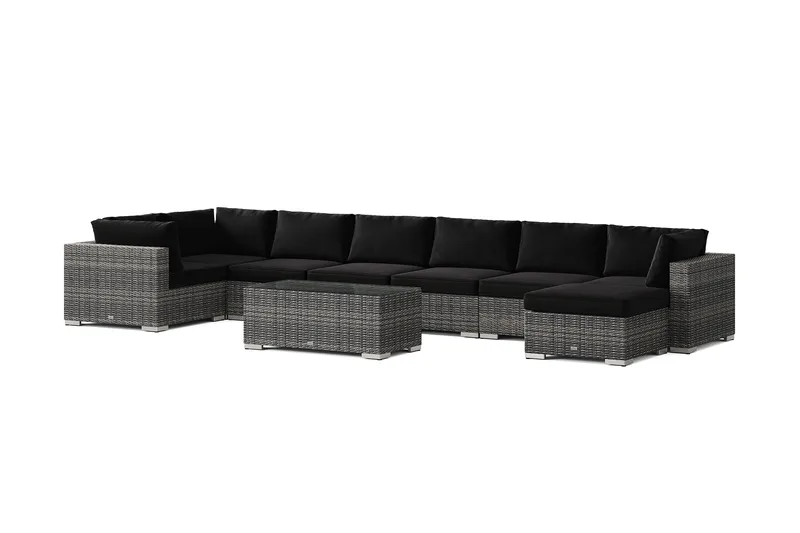 Bahamas U-formet udendørs loungegruppe 8-pers med vendbar divan og bord - Grå - Have - Udendørs miljø - Altan & terrasse - Altanmøbler