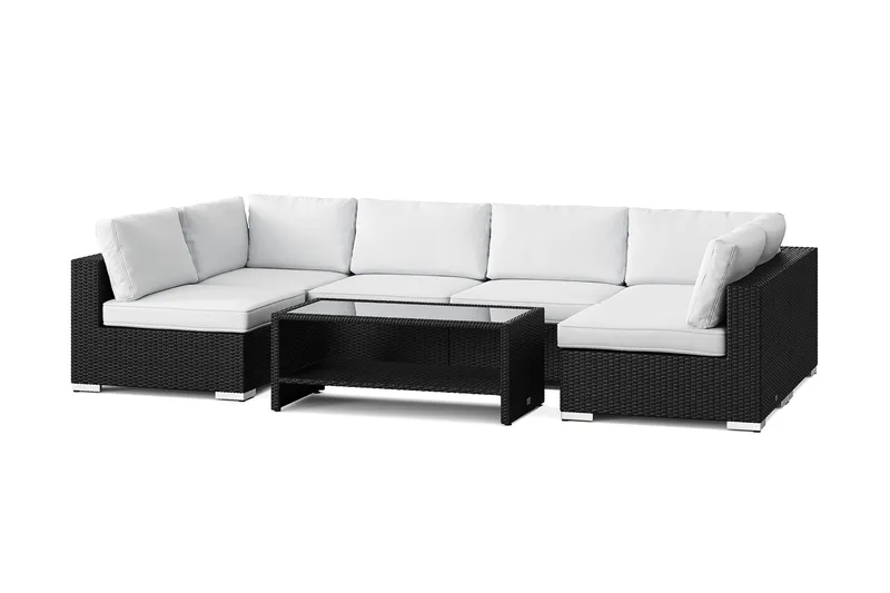 Bahamas U-formet udendørs loungegruppe med åben afslutning, 6-pers med bord og hylde, Sort