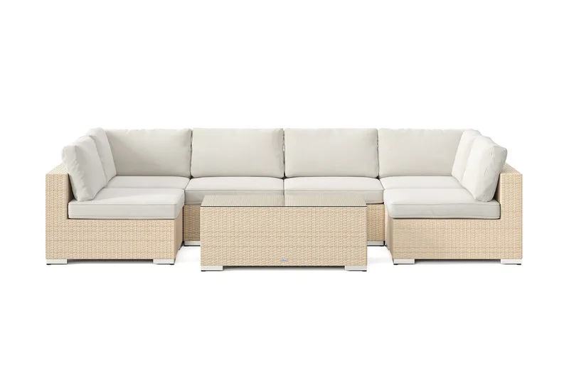 Bahamas U-formet udendørs loungegruppe med åben afslutning, 6-pers med bord - Beige - Have - Udendørs miljø - Altan & terrasse - Altanmøbler