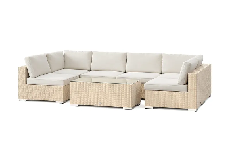 Bahamas U-formet udendørs loungegruppe med åben afslutning, 6-pers med bord, Beige