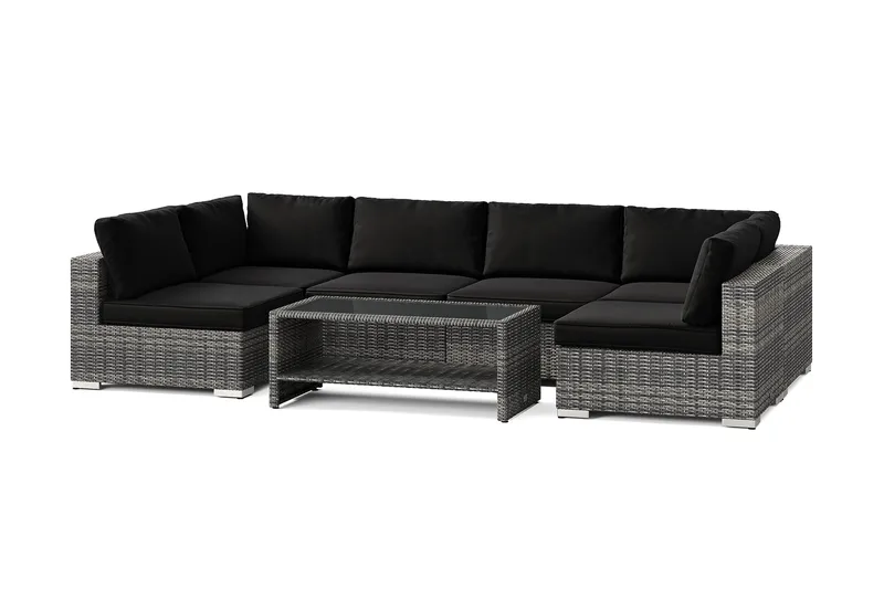 Bahamas U-formet udendørs loungegruppe med åben afslutning, 6-pers med bord og hylde - Grå - Have - Udendørs miljø - Altan & terrasse - Altanmøbler