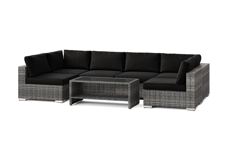 Bahamas U-formet udendørs loungegruppe med åben afslutning, 6-pers med bord og hylde, Grå