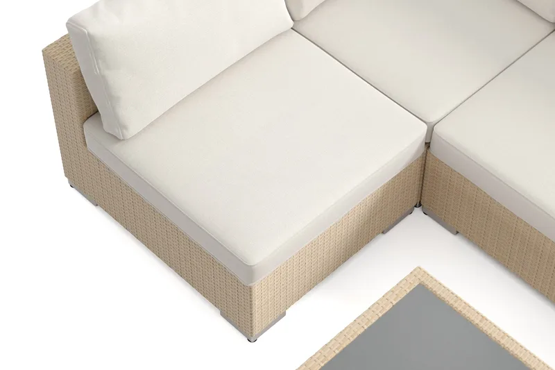 Bahamas U-formet udendørs loungegruppe med åben afslutning, 6-pers med bord og hylde - Beige - Have - Udendørs miljø - Altan & terrasse - Altanmøbler