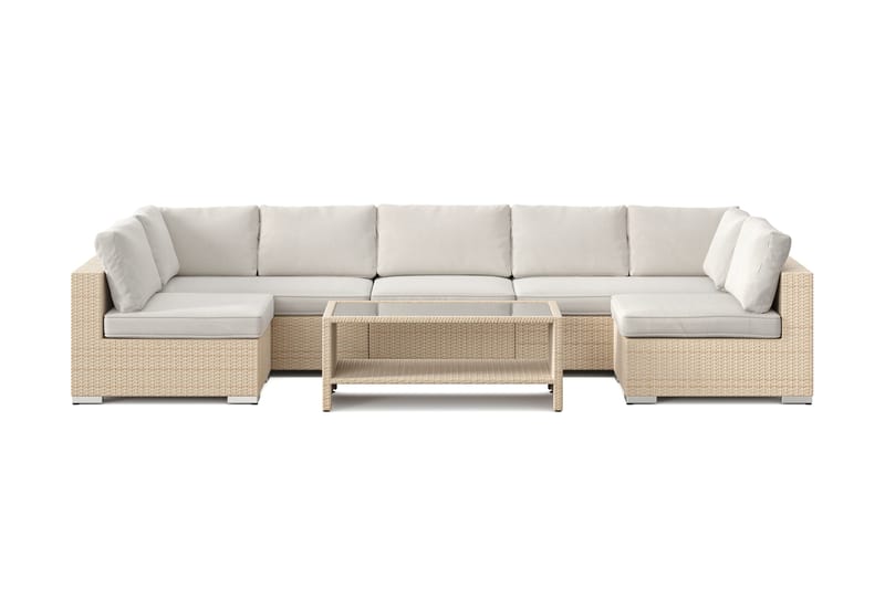 Bahamas U-formet udendørs loungegruppe med åben afslutning, 7-pers med bord og hylde - Beige - Have - Udendørs miljø - Altan & terrasse - Altanmøbler