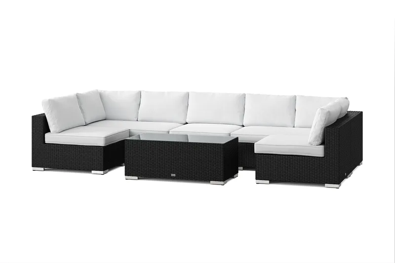 Bahamas U-formet udendørs loungegruppe med åben afslutning, 7-pers med bord, Sort