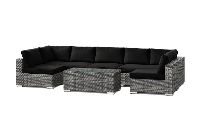 Bahamas U-formet udendørs loungegruppe med åben afslutning, 7-pers med bord, Grå