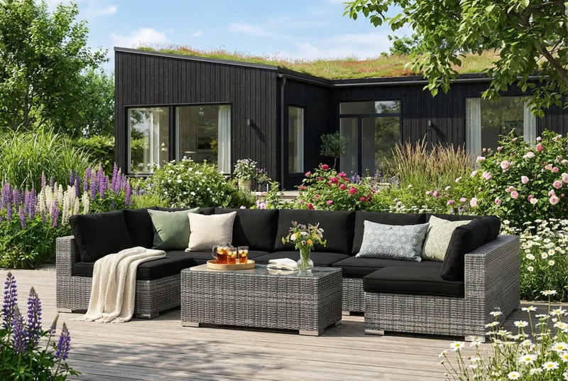 Bahamas U-formet udendørs loungegruppe med åben afslutning, 7-pers med bord - Grå - Have - Udendørs miljø - Altan & terrasse - Altanmøbler