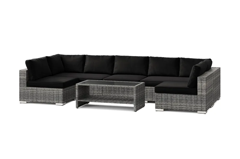 Bahamas U-formet udendørs loungegruppe med åben afslutning, 7-pers med bord og hylde, Grå