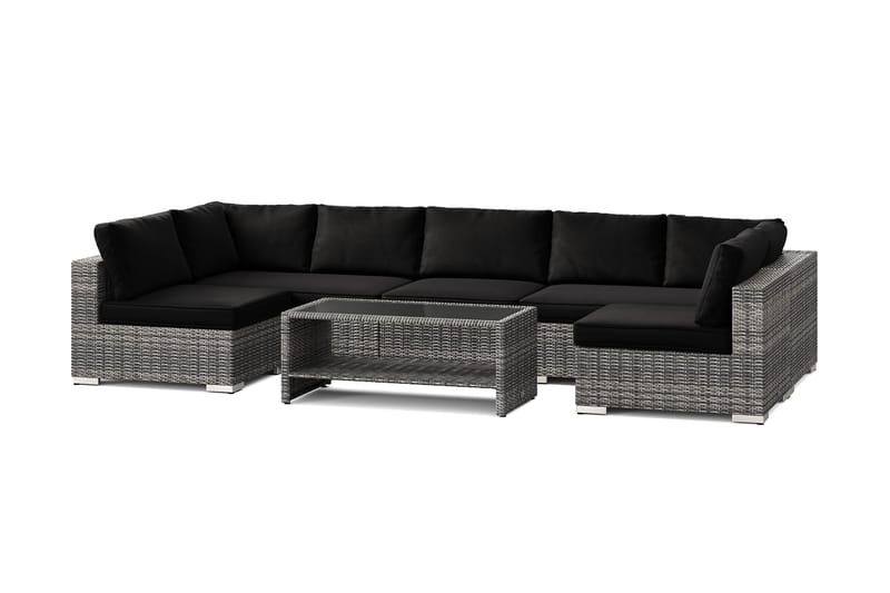 Bahamas U-formet udendørs loungegruppe med åben afslutning, 7-pers med bord og hylde, Grå