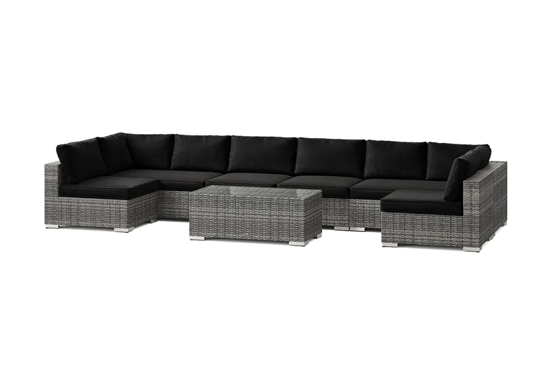 Bahamas U-formet udendørs loungegruppe med åben afslutning, 8-pers med bord, Grå