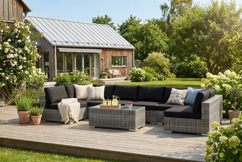 Bahamas U-formet udendørs loungegruppe med åben afslutning, 8-pers med bord - Grå - Have - Udendørs miljø - Altan & terrasse - Altanmøbler