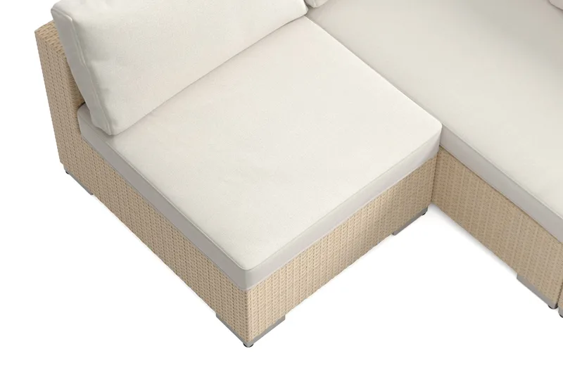 Bahamas U-formet udendørs loungegruppe med åben afslutning, 8-pers med bord og hylde - Beige - Have - Udendørs miljø - Altan & terrasse - Altanmøbler