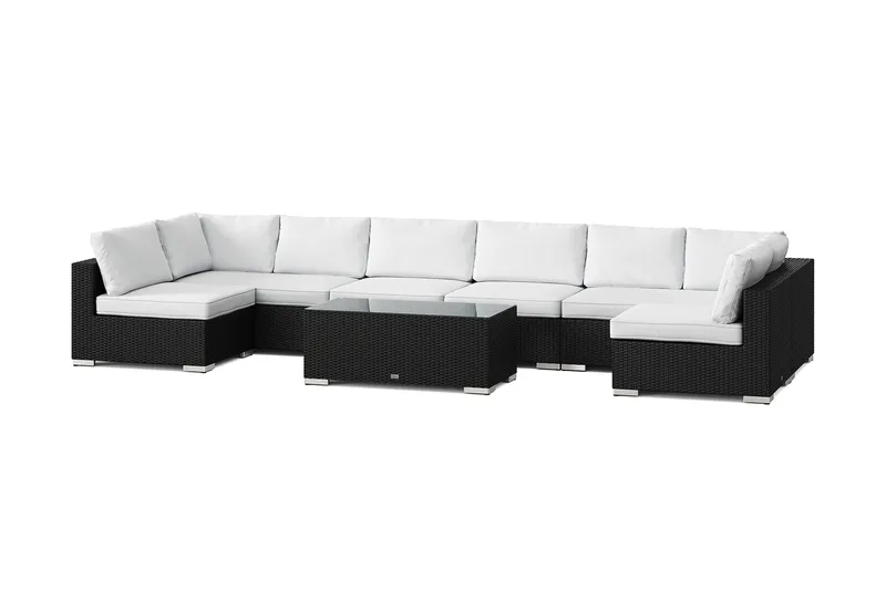 Bahamas U-formet udendørs loungegruppe med åben afslutning, 8-pers med bord, Sort
