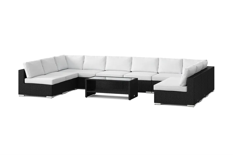 Bahamas U-formet udendørs loungegruppe med åben afslutning, 9-pers med bord og hylde, Sort