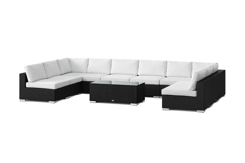 Bahamas U-formet udendørs loungegruppe med åben afslutning, 9-pers med bord, Sort