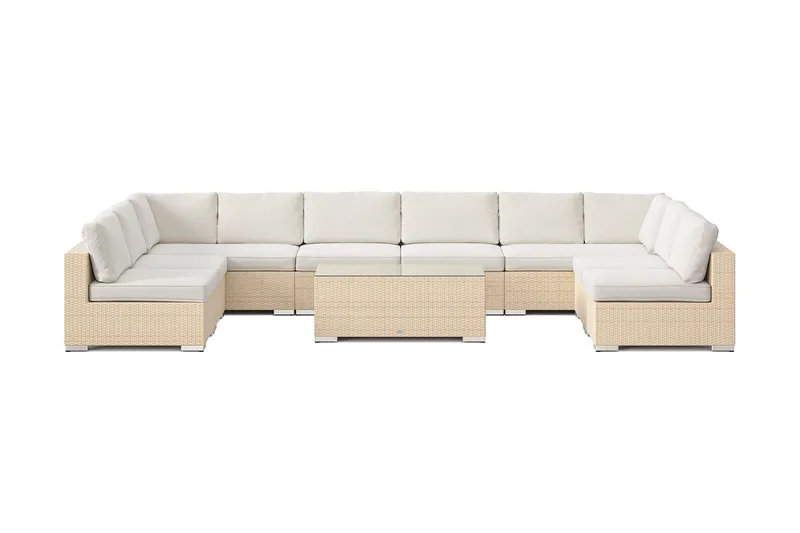 Bahamas U-formet udendørs loungegruppe med åben afslutning, 9-pers med bord - Beige - Have - Udendørs miljø - Altan & terrasse - Altanmøbler