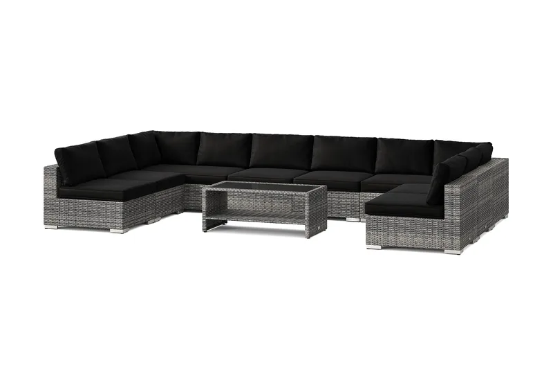 Bahamas U-formet udendørs loungegruppe med åben afslutning, 9-pers med bord og hylde - Grå - Have - Udendørs miljø - Altan & terrasse - Altanmøbler