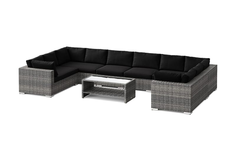 Bahamas U-formet udendørs loungegruppe med lukket afslutning, 10-pers med bord og hylde, Grå