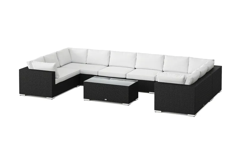 Bahamas U-formet udendørs loungegruppe med lukket afslutning, 10-pers med bord, Sort