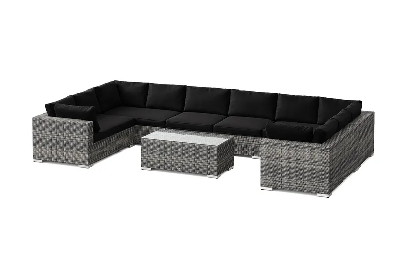 Bahamas U-formet udendørs loungegruppe med lukket afslutning, 10-pers med bord, Grå