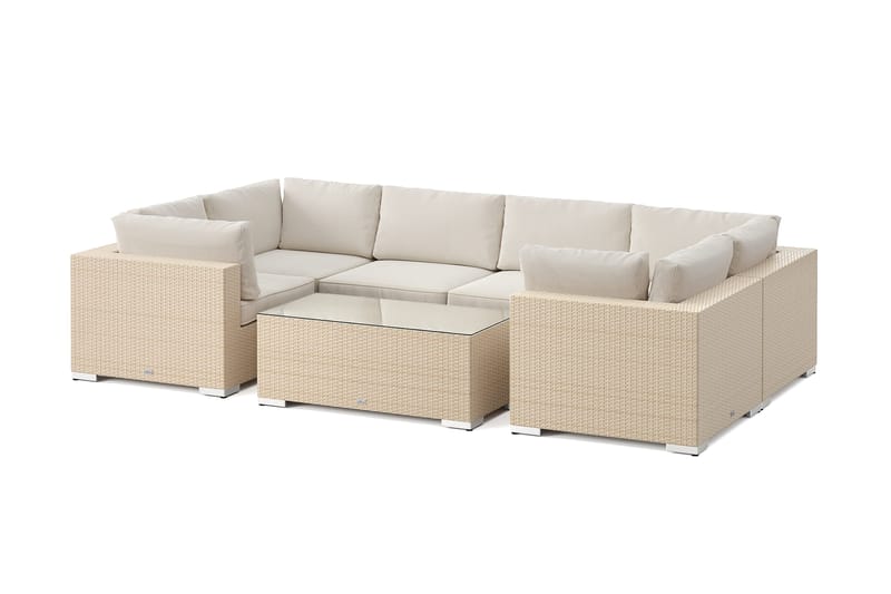 Bahamas U-formet udendørs loungegruppe med lukket afslutning, 6-pers med bord, Beige