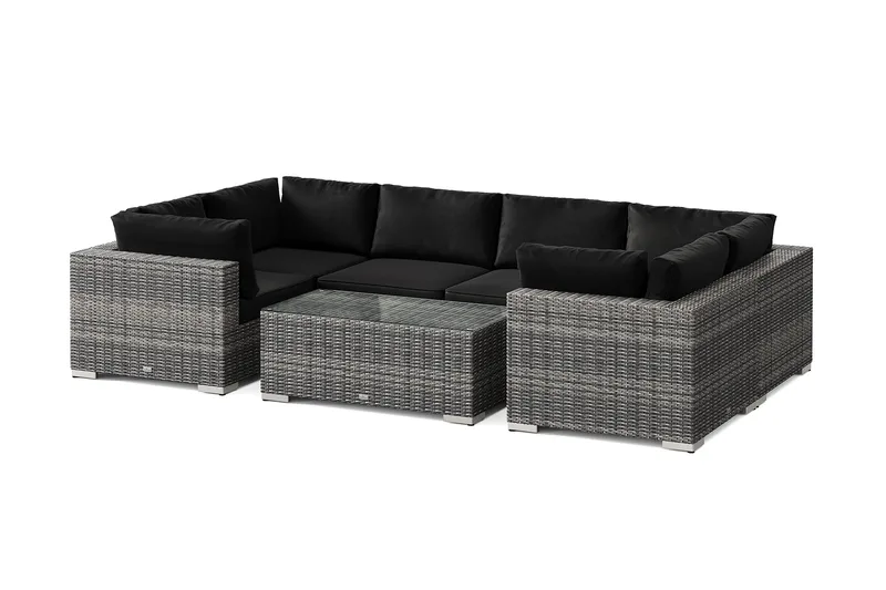 Bahamas U-formet udendørs loungegruppe med lukket afslutning, 6-pers med bord, Grå