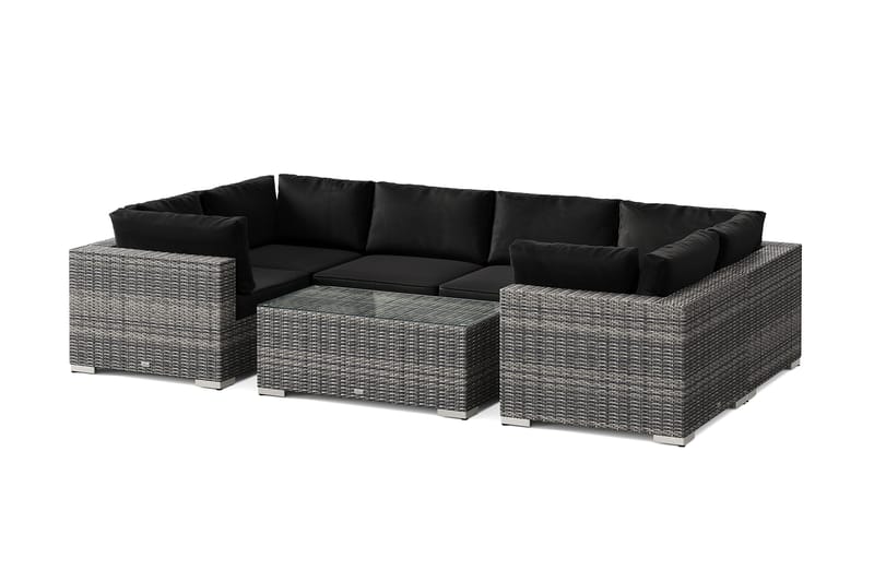 Bahamas U-formet udendørs loungegruppe med lukket afslutning, 6-pers med bord, Grå