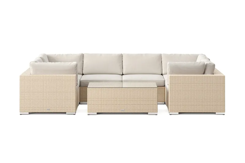 Bahamas U-formet udendørs loungegruppe med lukket afslutning, 6-pers med bord - Beige - Have - Udendørs miljø - Altan & terrasse - Altanmøbler