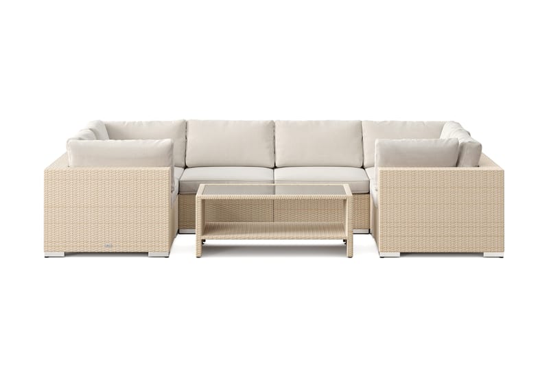 Bahamas U-formet udendørs loungegruppe med lukket afslutning, 6-pers med bord og hylde - Beige - Have - Udendørs miljø - Altan & terrasse - Altanmøbler