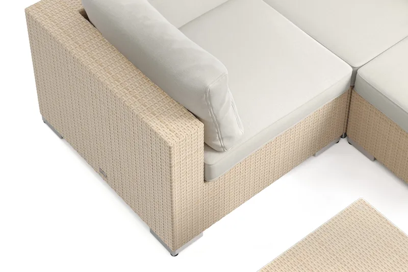 Bahamas U-formet udendørs loungegruppe med lukket afslutning, 6-pers med bord - Beige - Have - Udendørs miljø - Altan & terrasse - Altanmøbler