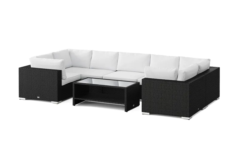 Bahamas U-formet udendørs loungegruppe med lukket afslutning, 7-pers med bord og hylde, Sort