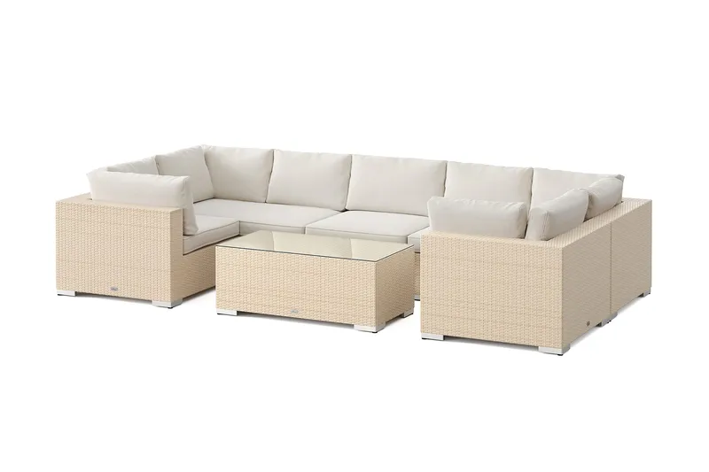 Bahamas U-formet udendørs loungegruppe med lukket afslutning, 7-pers med bord, Beige