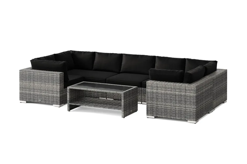 Bahamas U-formet udendørs loungegruppe med lukket afslutning, 7-pers med bord og hylde, Grå