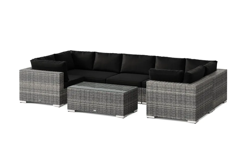 Bahamas U-formet udendørs loungegruppe med lukket afslutning, 7-pers med bord, Grå