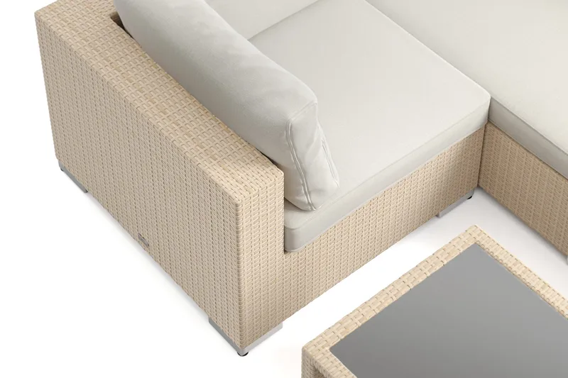 Bahamas U-formet udendørs loungegruppe med lukket afslutning, 7-pers med bord og hylde - Beige - Have - Udendørs miljø - Altan & terrasse - Altanmøbler