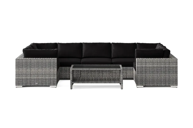 Bahamas U-formet udendørs loungegruppe med lukket afslutning, 7-pers med bord og hylde - Grå - Have - Udendørs miljø - Altan & terrasse - Altanmøbler