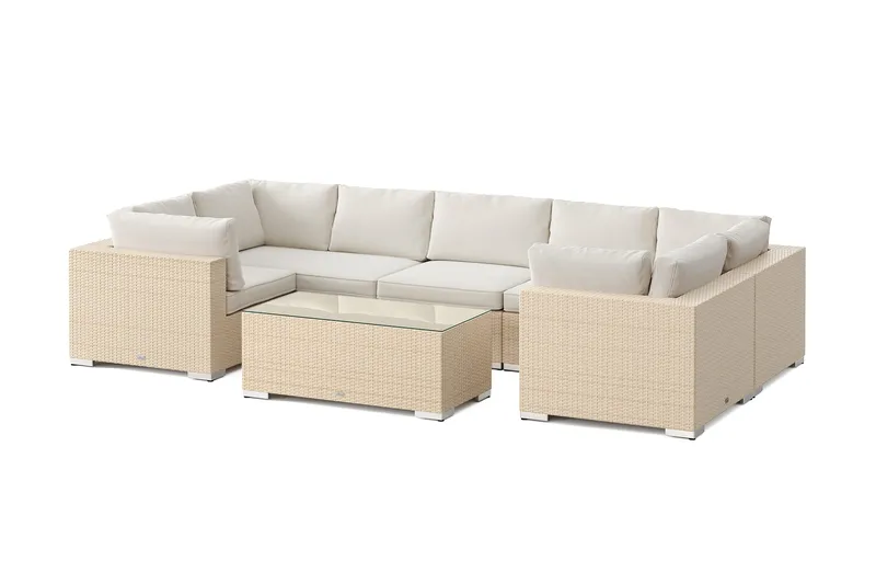 Bahamas U-formet udendørs loungegruppe med lukket afslutning, 7-pers med bord, Beige