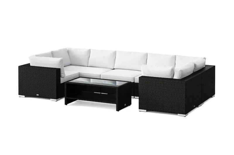 Bahamas U-formet udendørs loungegruppe med lukket afslutning, 7-pers med bord og hylde, Sort