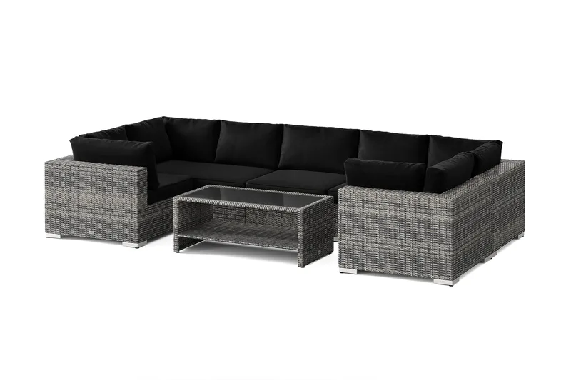 Bahamas U-formet udendørs loungegruppe med lukket afslutning, 7-pers med bord og hylde, Grå