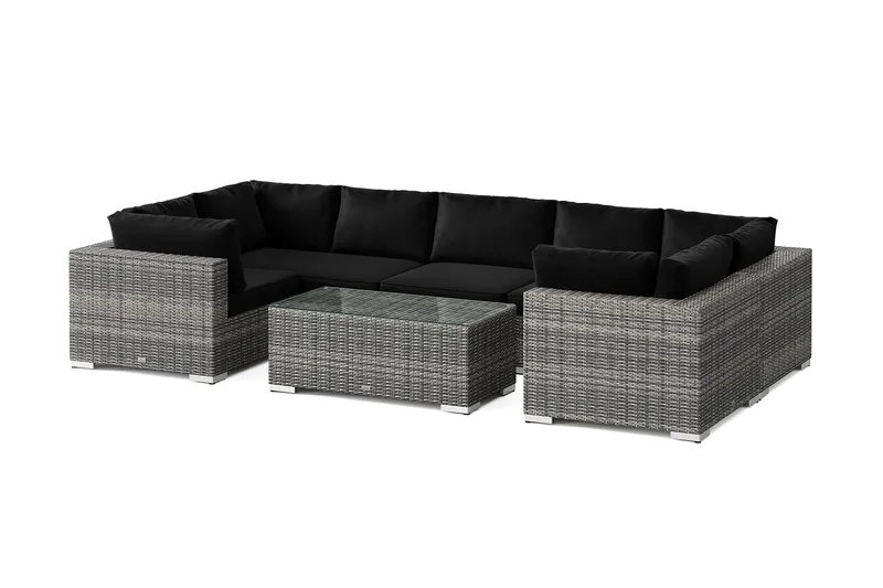 Bahamas U-formet udendørs loungegruppe med lukket afslutning, 7-pers med bord - Grå - Have - Udendørs miljø - Altan & terrasse - Altanmøbler
