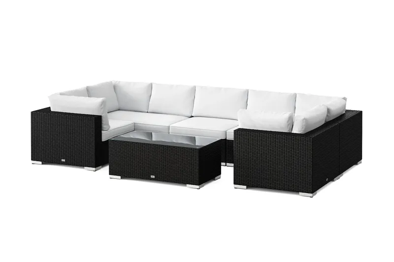 Bahamas U-formet udendørs loungegruppe med lukket afslutning, 7-pers med bord, Sort