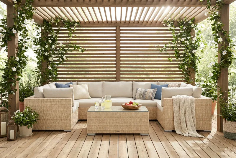 Bahamas U-formet udendørs loungegruppe med lukket afslutning, 7-pers med bord - Beige - Have - Udendørs miljø - Altan & terrasse - Altanmøbler